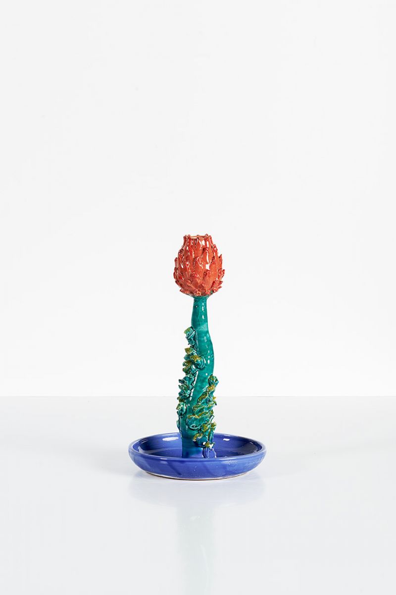 Artichoke Candleholder (green, coral and blue)  Lola Montes  pic-1