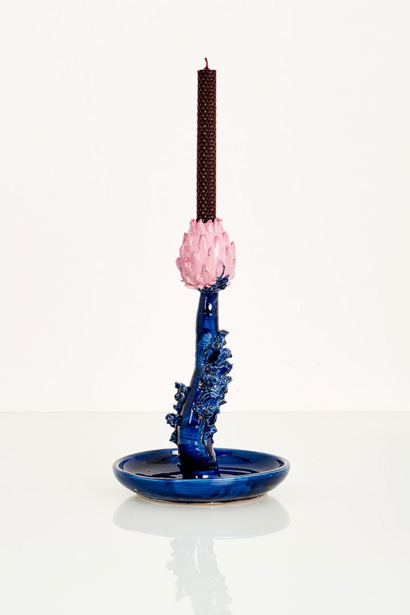 Artichoke Candleholder  (pink and blue) Lola Montes  pic-3