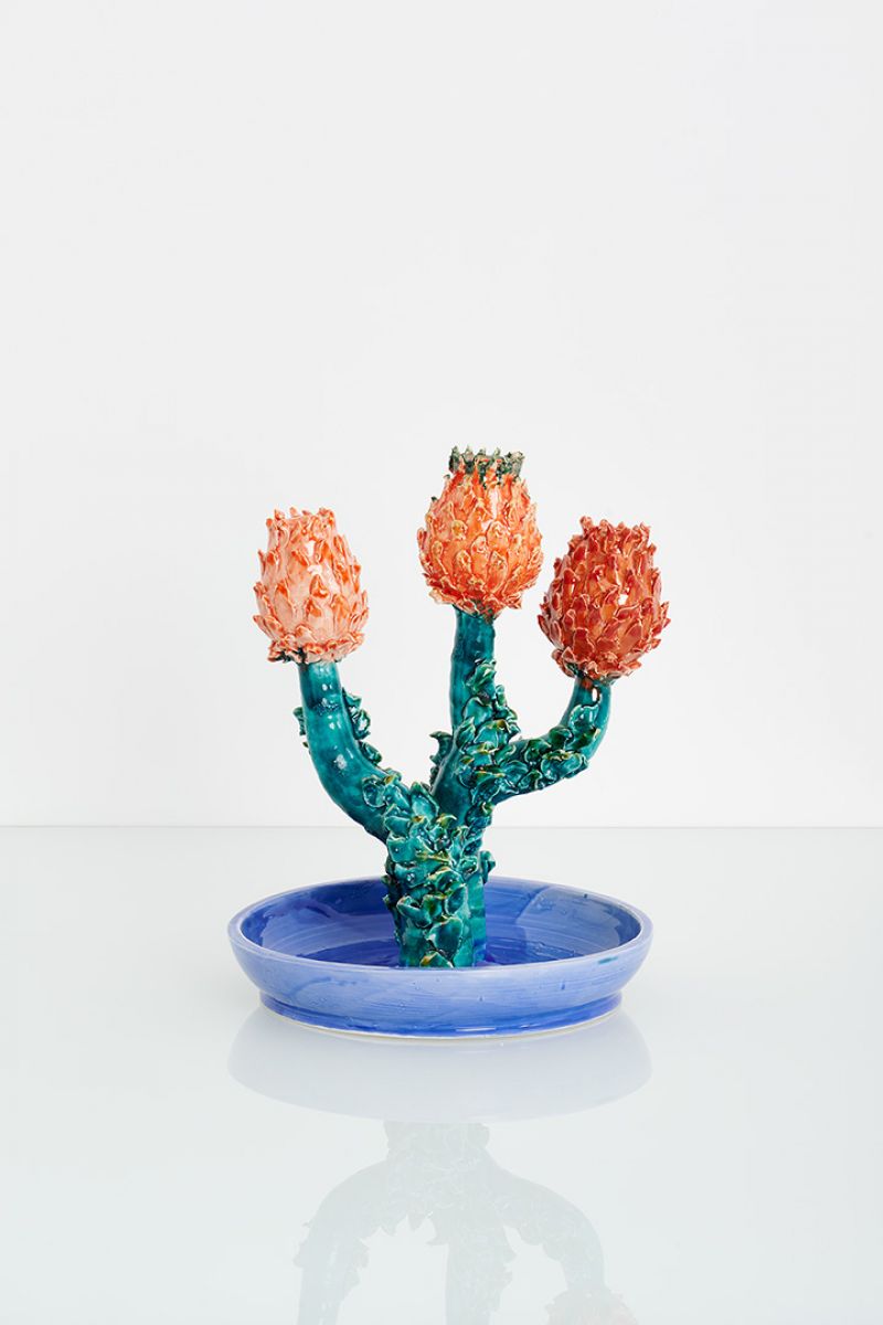 Artichoke Candleholder (three heads cobalt, green and pink ) Lola Montes  pic-1