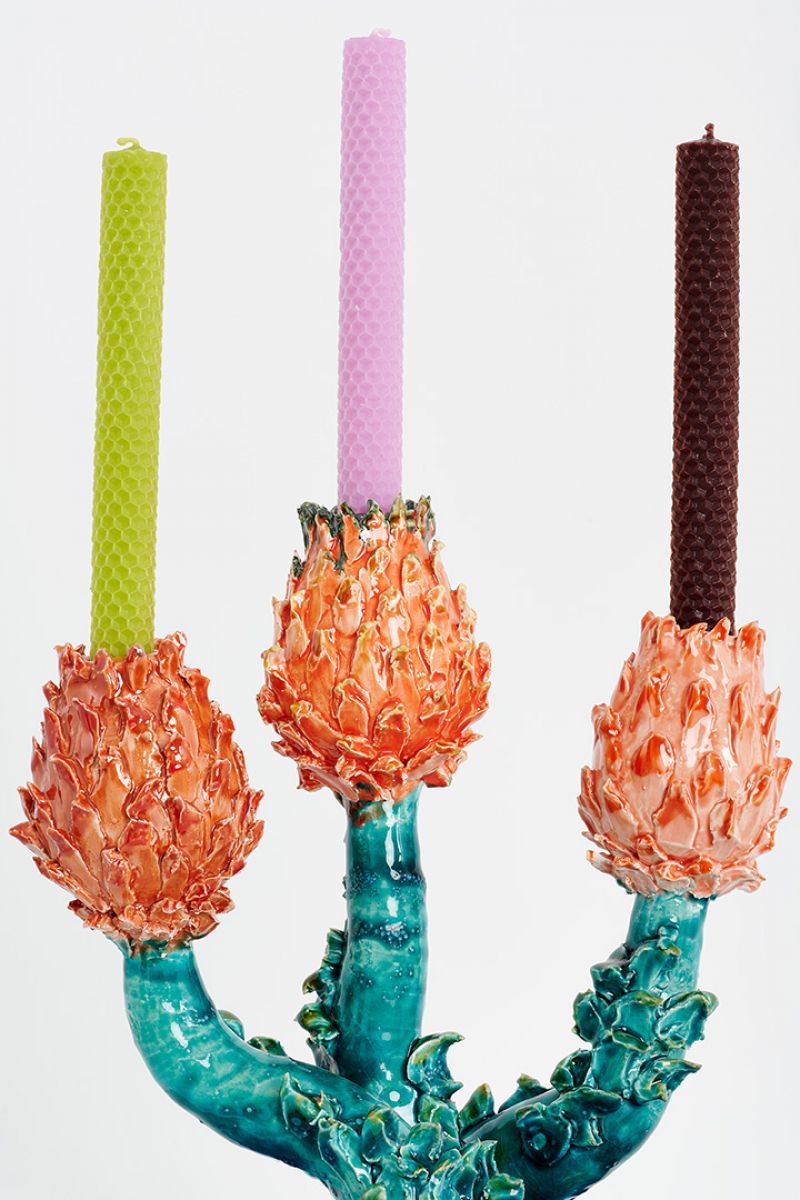 Artichoke Candleholder (three heads cobalt, green and pink ) Lola Montes  pic-4