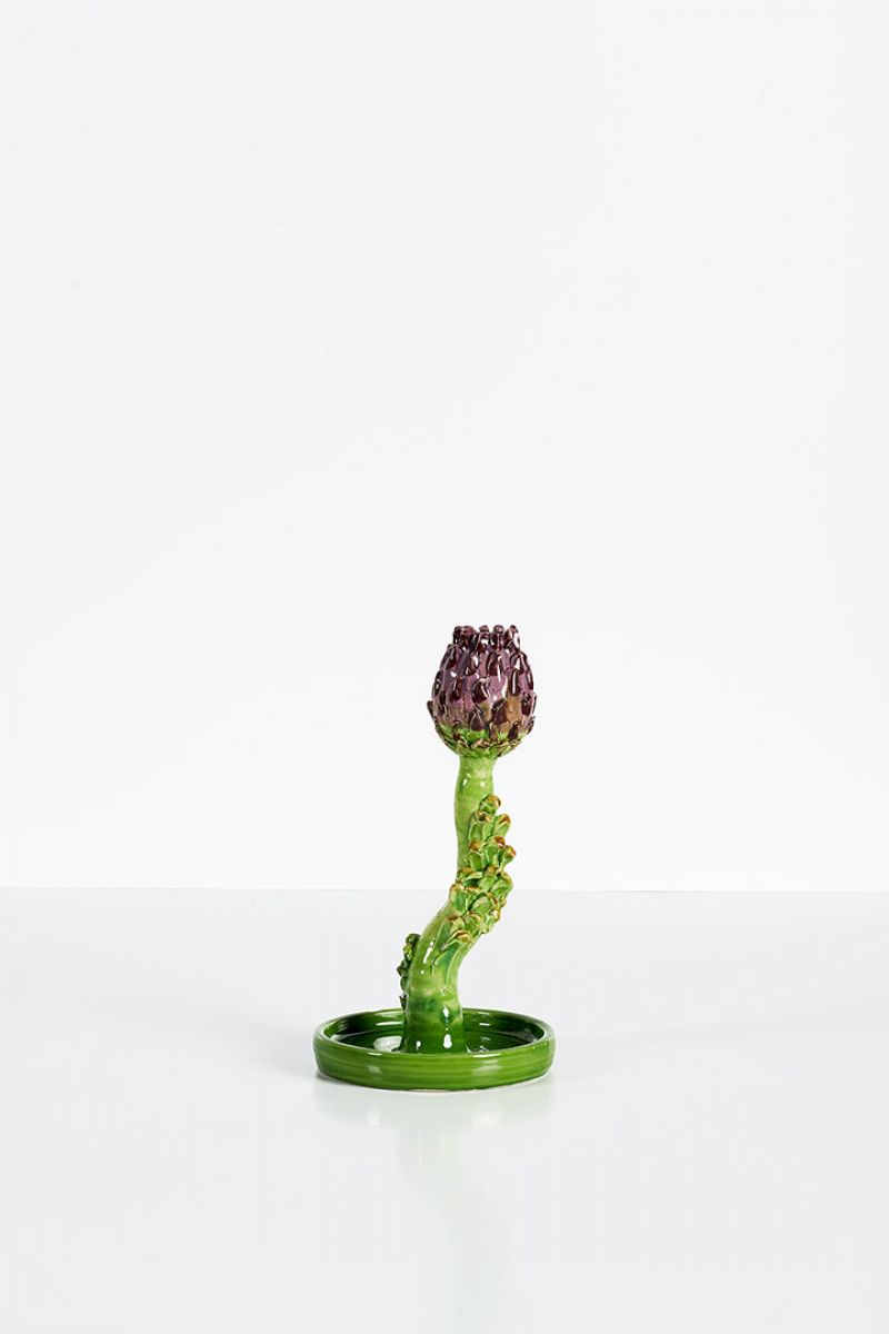 Artichoke Candleholder (small, light green and purple) Lola Montes  pic-1