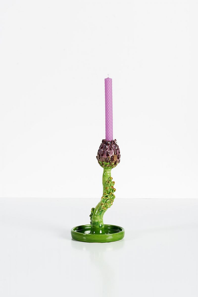 Artichoke Candleholder (small, light green and purple) Lola Montes  pic-3