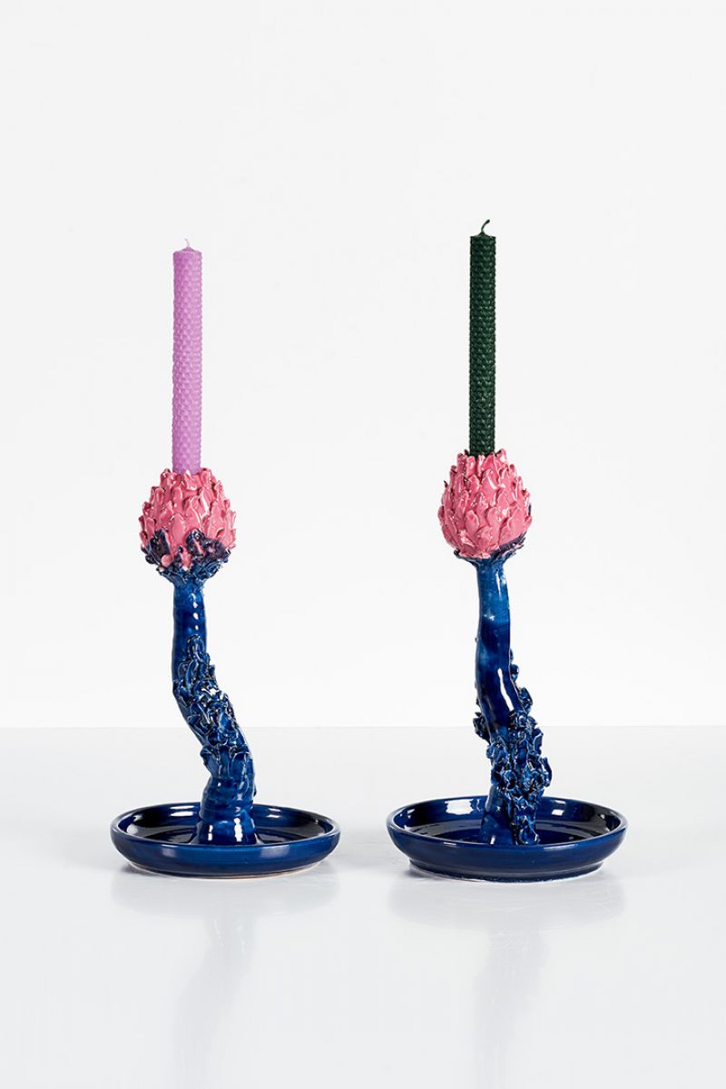 Artichoke Candleholder (pink and blue) Lola Montes  pic-5