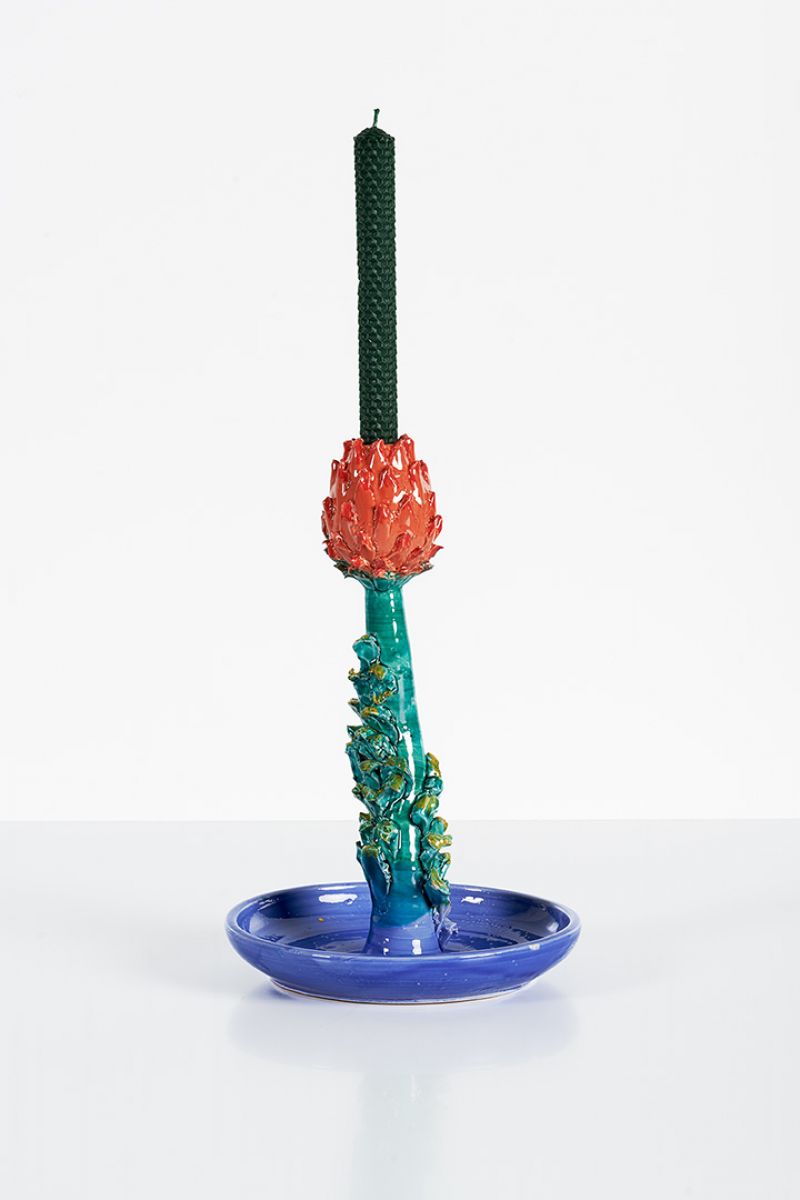 Artichoke Candleholder (green, coral and blue)  Lola Montes  pic-3
