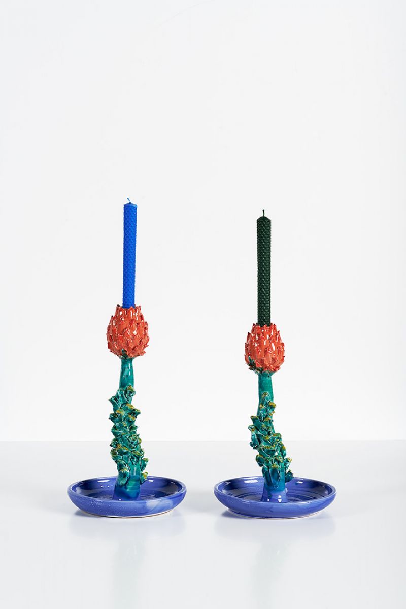 Artichoke Candleholder (green, coral and blue)  Lola Montes  pic-5
