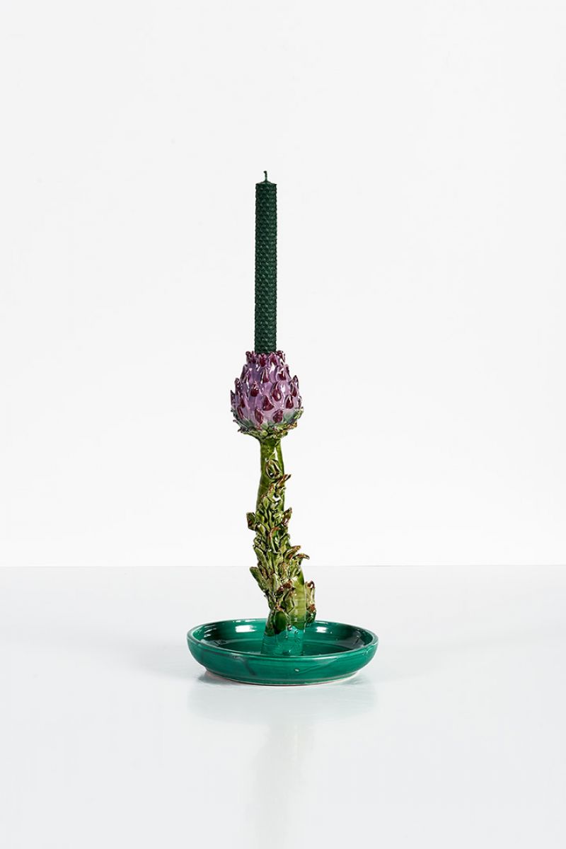 Artichoke Candleholder (big straight, green and purple) Lola Montes  pic-3