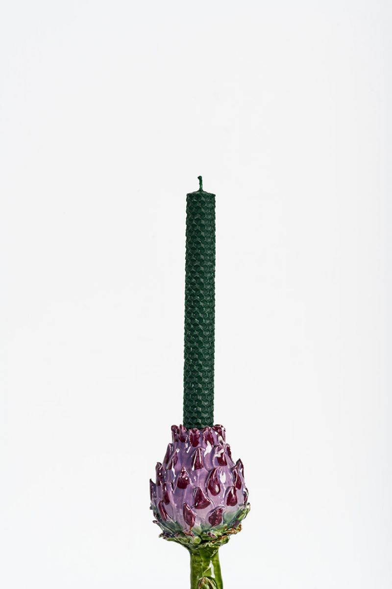 Artichoke Candleholder (big straight, green and purple) Lola Montes  pic-4