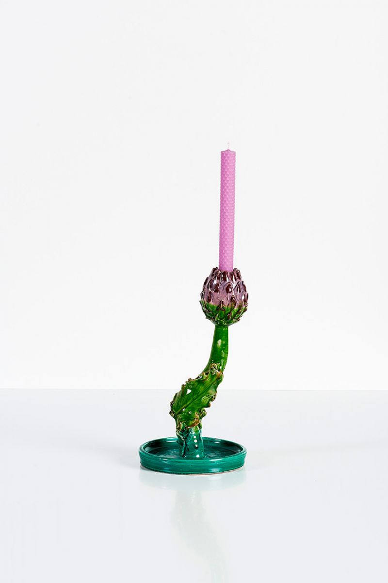 Artichoke Candleholder (big curved, green and purple)  Lola Montes  pic-3