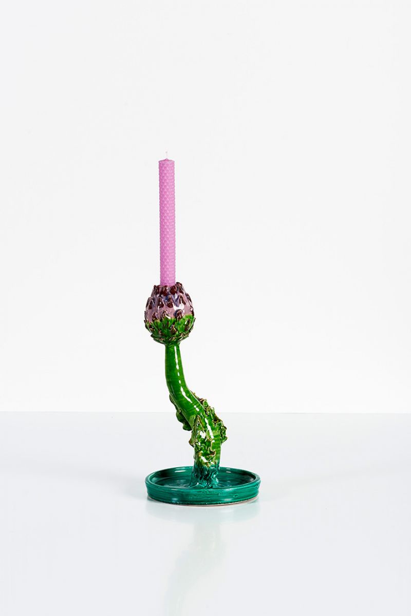 Artichoke Candleholder (big curved, green and purple) Lola Montes  pic-3