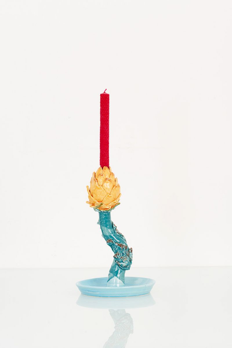 Artichoke Candleholder  (marigold and sage)  Lola Montes  pic-3