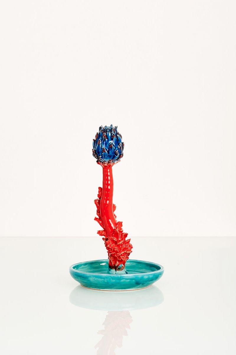 Artichoke Candleholder (blue, coral and green) Lola Montes  pic-1