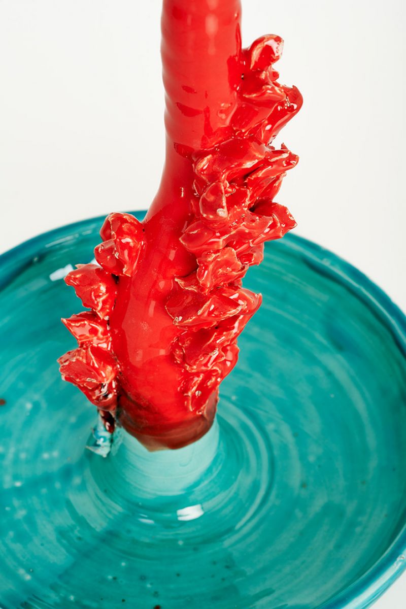 Artichoke Candleholder (blue, coral and green) Lola Montes  pic-5