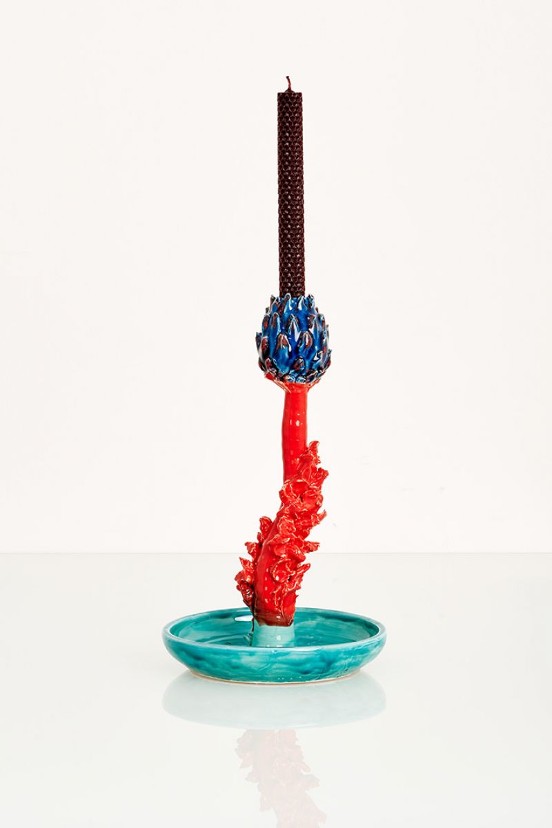Artichoke Candleholder (blue, coral and green) Lola Montes  pic-3