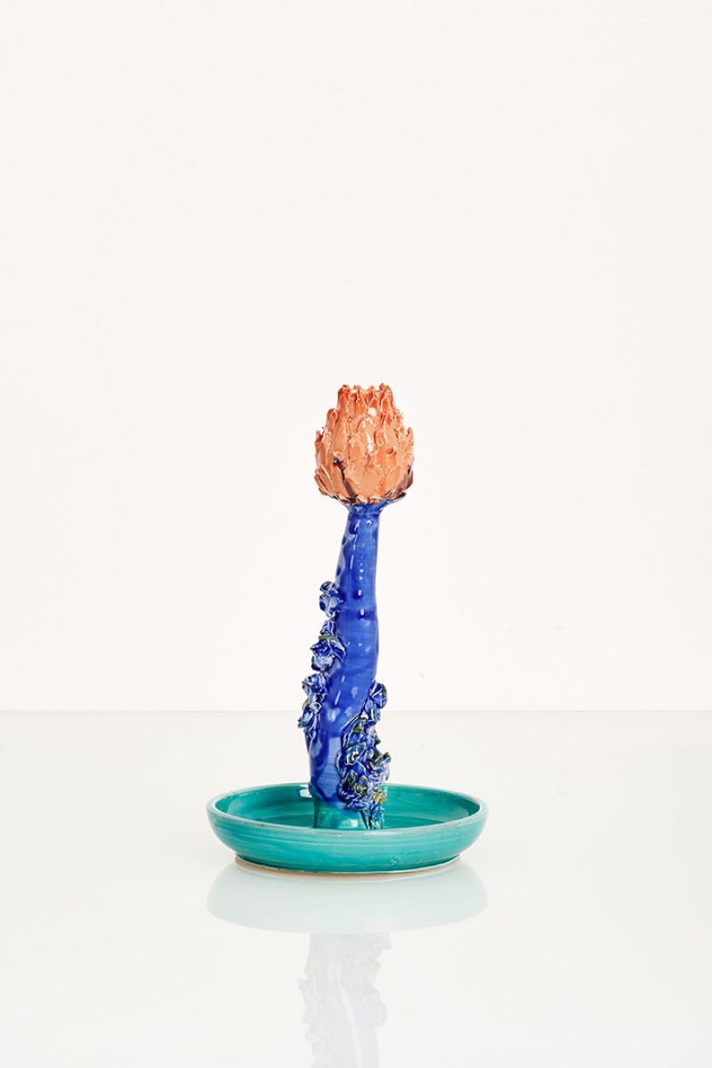 Portacandela a forma di carciofo (arancione, blu e verde acqua) Lola Montes  pic-1