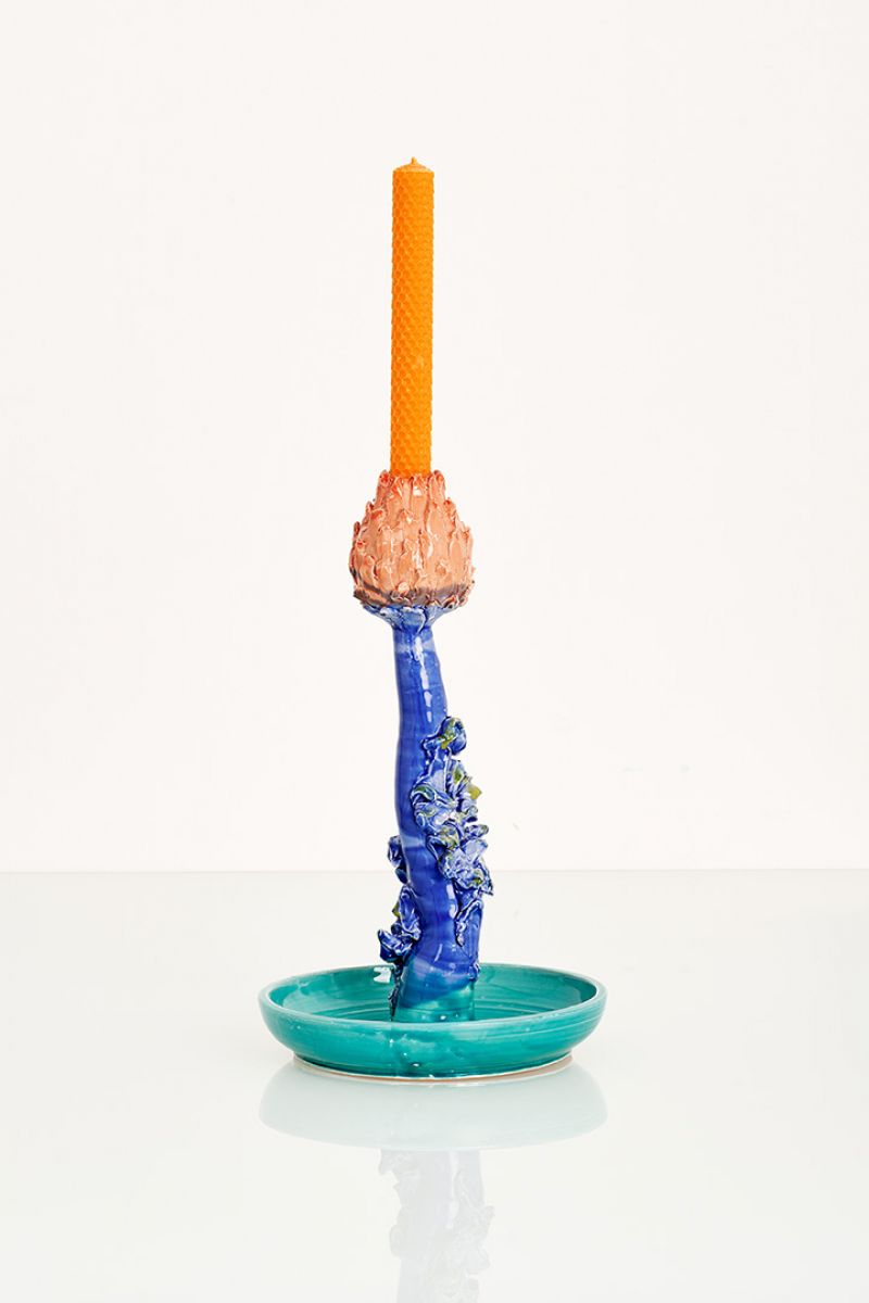 Portacandela a forma di carciofo (arancione, blu e verde acqua) Lola Montes  pic-3