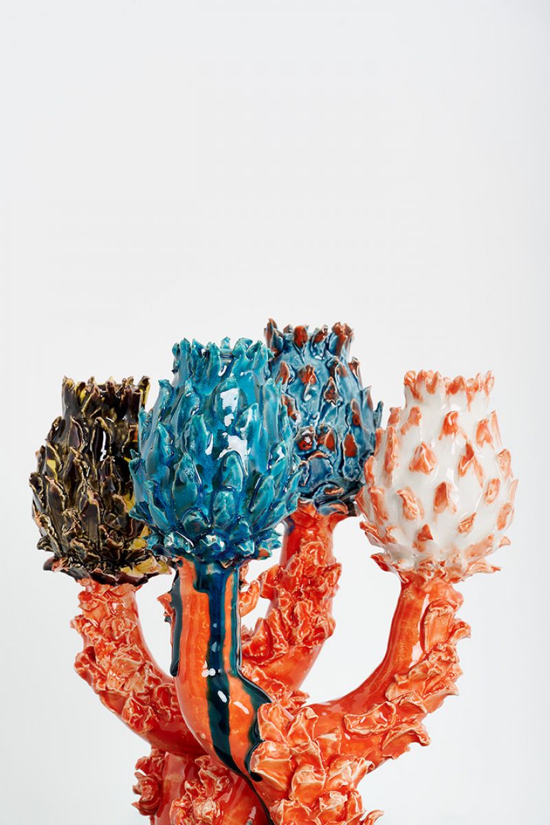 Artichoke Candleholder (four heads octanium, coral, black and white) Lola Montes  pic-5