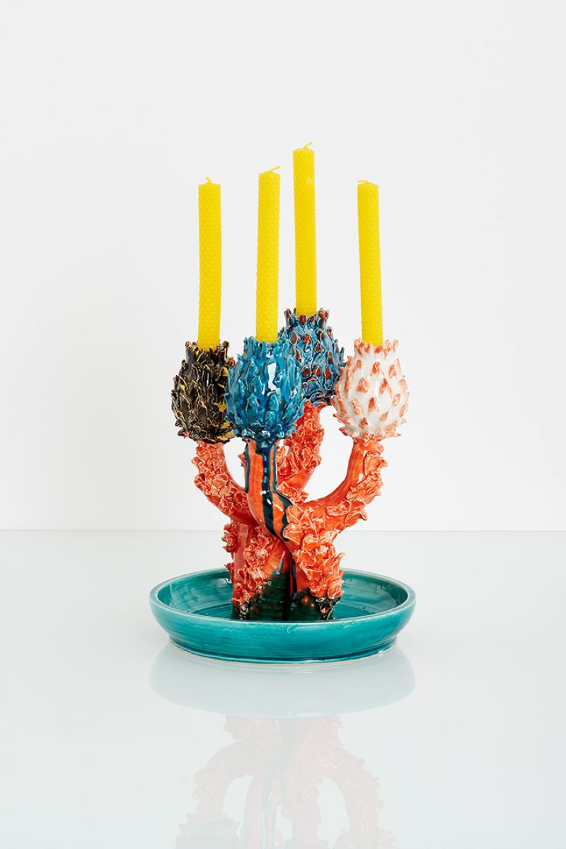 Artichoke Candleholder (four heads octanium, coral, black and white) Lola Montes  pic-4