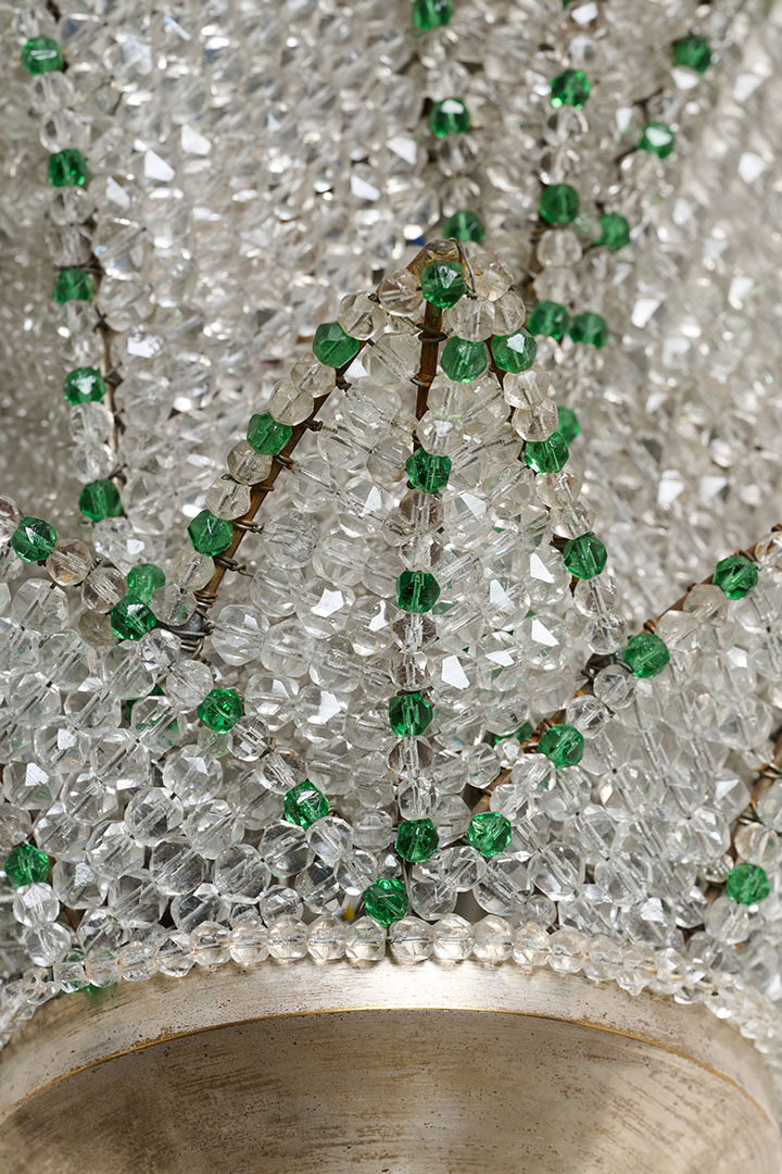 Vintage Ceiling lamp designed by SIlvano Brunelli, view 7 (close-up of the crystal and glass beads)